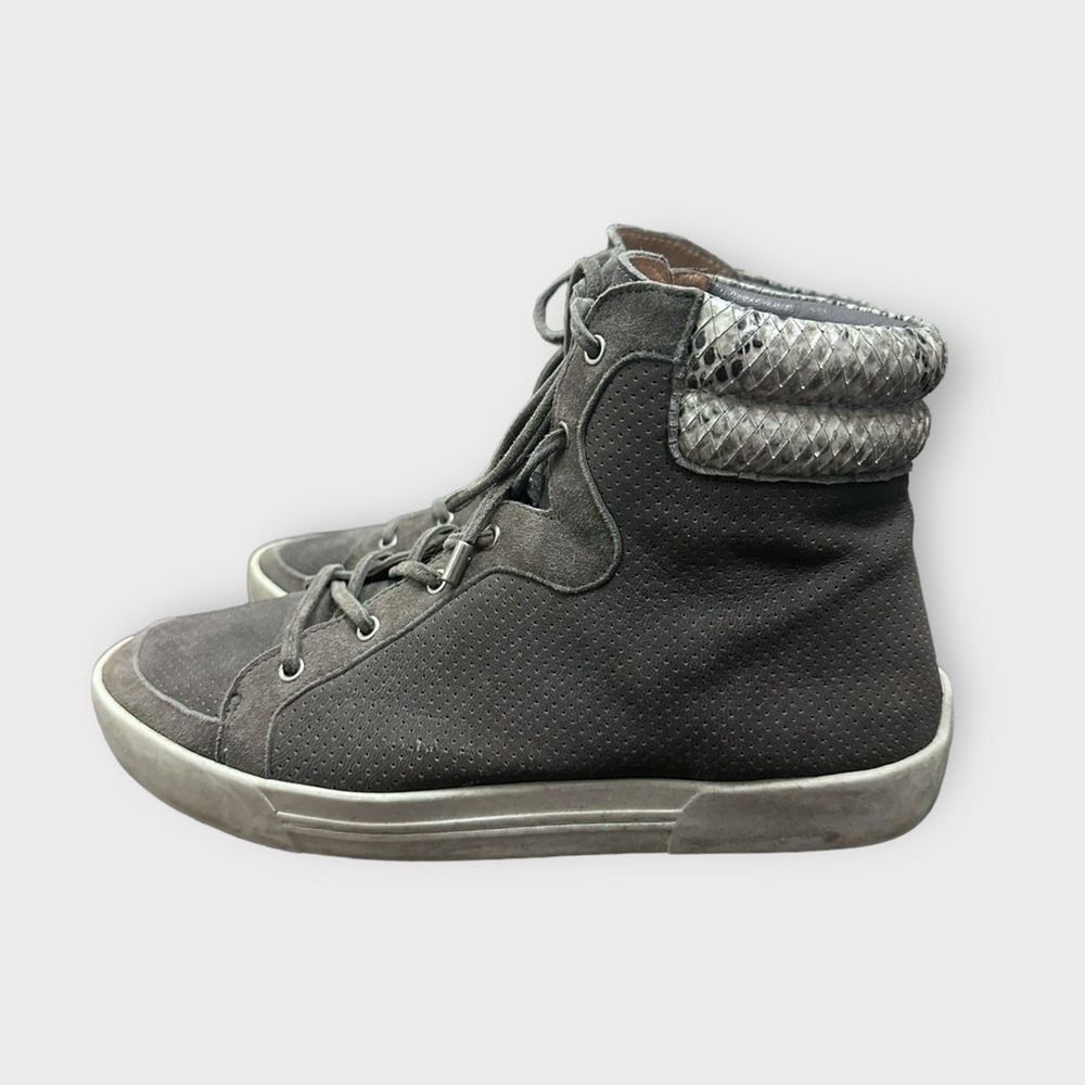 JOIE “Devon” Grey Leather Snakeskin High Top Sneakers - Picture 5 of 9